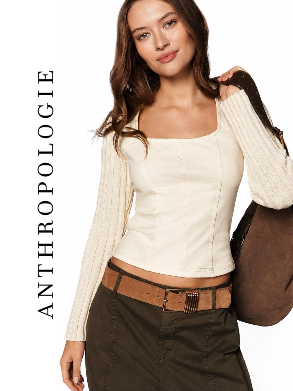 Anthropologie Pilcro Long-Sleeve Square-Neck Top